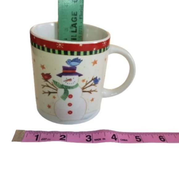 Thomson China Holiday Coffee Tea Mugs Set of 4 Snowman Birdhouse White Red - Picture 5 of 9
